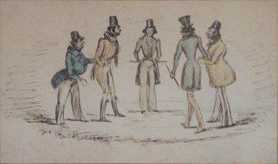 Lot 241 - George Cruikshank, Study of five gentlemen, and another study.