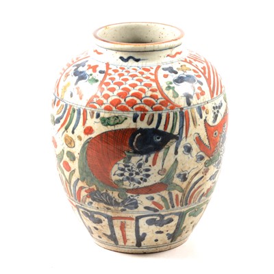 Lot 11 - Chinese pottery vase, polychrome decorated with fish