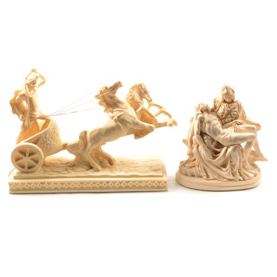 Lot 34 - A Santini, Pieta, and a resin charioteer with horses.