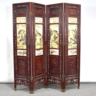 Lot 454 - Oriental hardwood four-fold screen