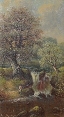 Lot 270 - G Harris, Fisherman by waterfall, and two other paintings.