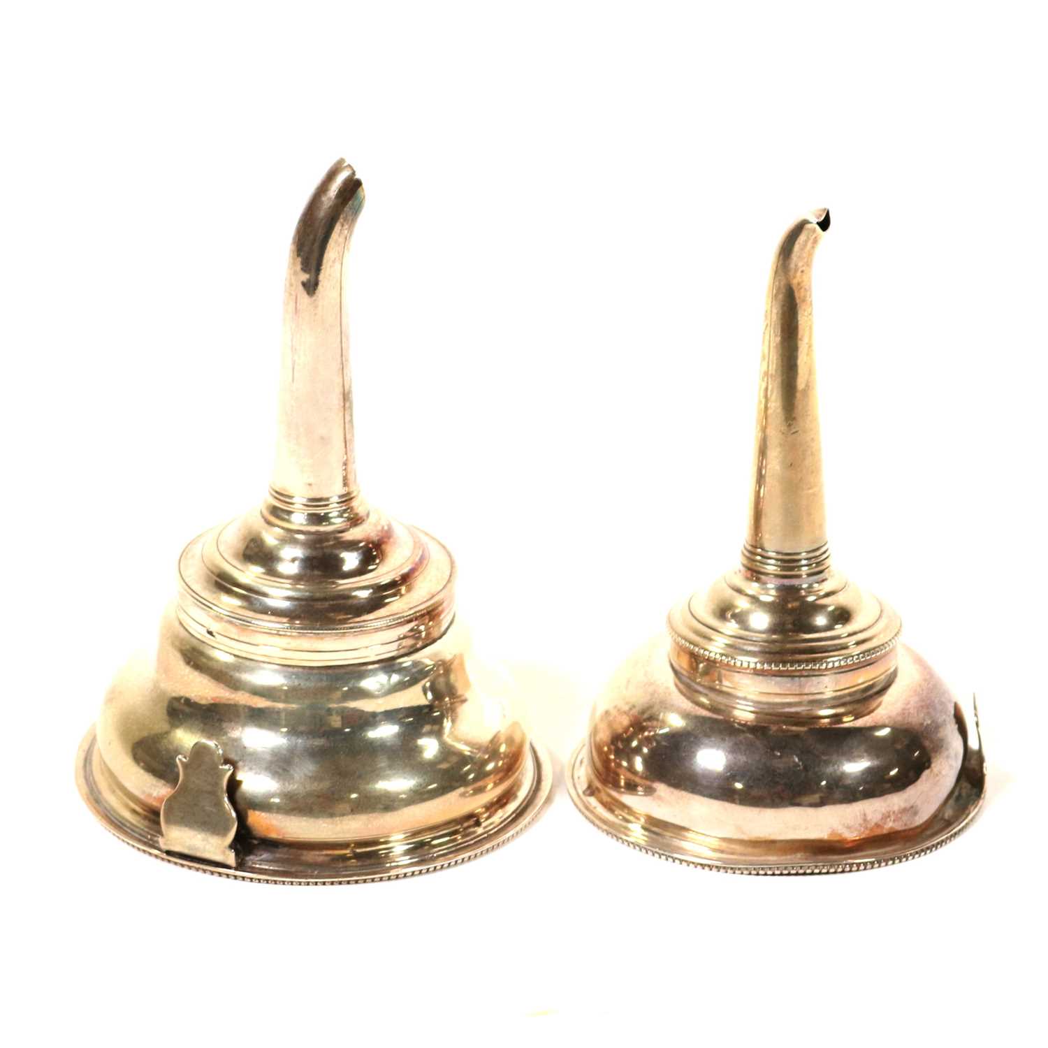 Lot 738 - Two Silver wine funnels