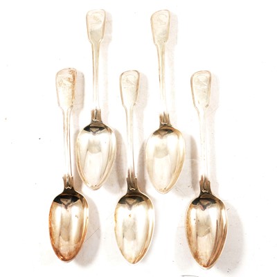 Lot 321 - Set of four silver table spoons, and one similar