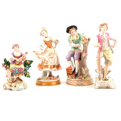 Lot 82 - Five pairs of Continental porcelain figurines