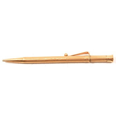 Lot 313 - S Mordan & Co, a 9 carat yellow gold propelling pencil.