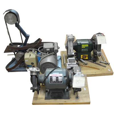 Lot 155 - Two power bench grinders and a belt sander.