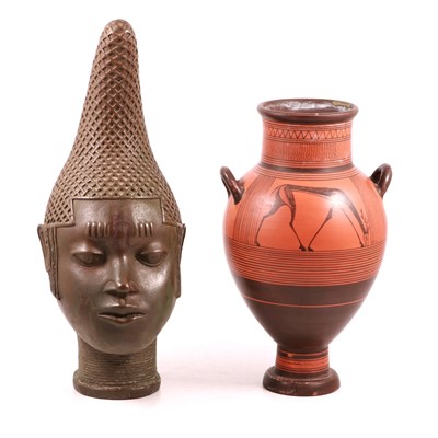 Lot 61 - British Museum replica of a Benin head, and a Greek terracotta vase