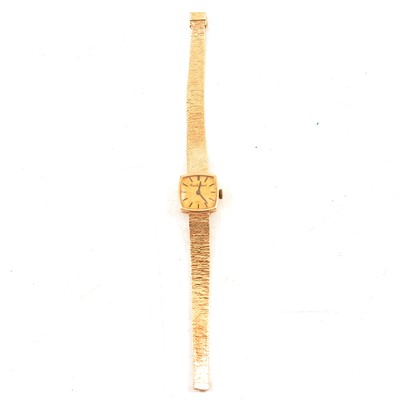 Lot 377 - Bueche Girod - a lady's 9 carat yellow gold bracelet watch.