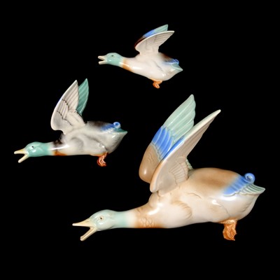 Lot 6 - Poole Pottery - a set of three wall mounted flying ducks.