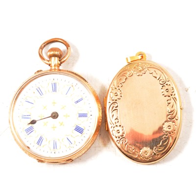 Lot 207 - A 9 carat yellow gold locket and a fob watch.