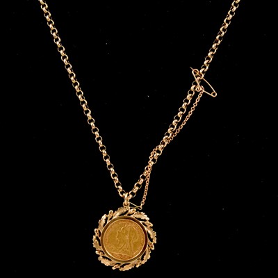 Lot 131A - A Gold Half Sovereign Coin pendant and chain, Victoria 1898.