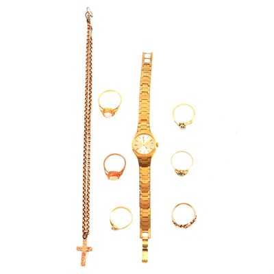 Lot 320 - Ten gold rings, other gold jewellery and wristwatches.