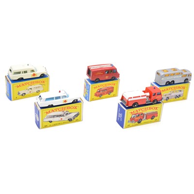 Lot 154 - Matchbox models, five including 29 fire pumper truck etc