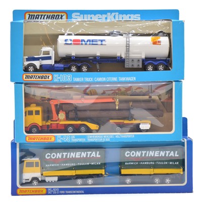 Lot 185 - Matchbox SuperKings models, three including K-43 Log transporter; etc