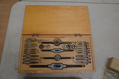 Lot 192 - Goliath special model engineer tap and die set, and four model engineer turning tools by Arrand engineering