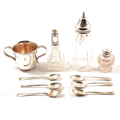 Lot 327 - Small silver cup, cutlery, etc.