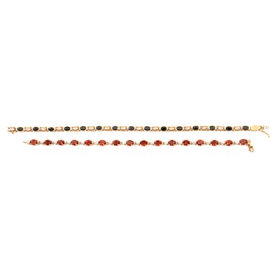 Lot 254 - A garnet and diamond bracelet, sapphire and diamond bracelet.