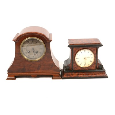 Lot 64 - Yew wood and ebonised mantel clock, and a walnut cased mantel