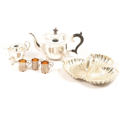 Lot 195 - Mappin & Webb three-piece silver-plated teaset and other plated wares.