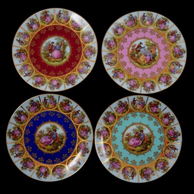 Lot 54 - Four Limoges style "Love Story" porcelain plates, JKW Fine Porcelain mark