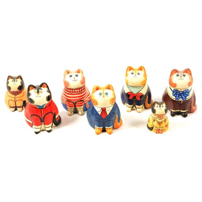 Lot 29 - Collection of seven De Bethel Rye Pottery style pottery cats