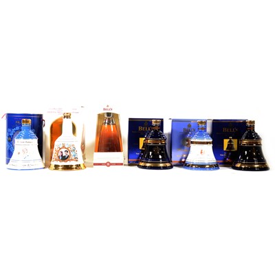 Lot 123 - Five Bells royal commemorative whisky decanters, and a Millennium decanter