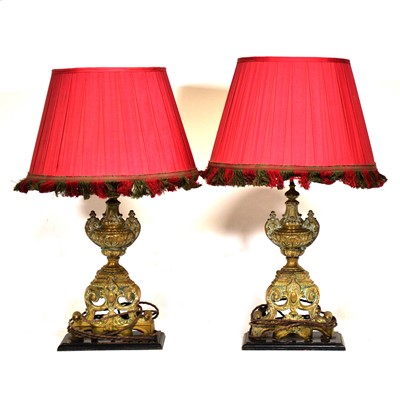 Lot 64 - Pair of brass "andiron" table lamps