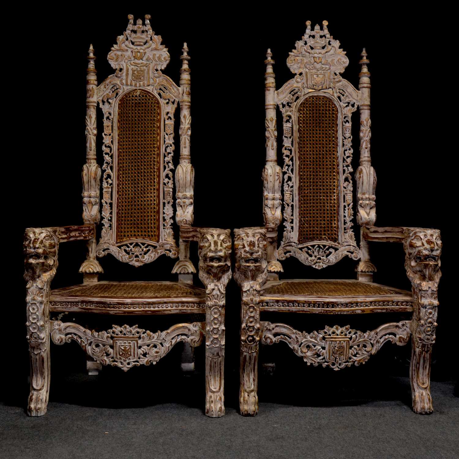 Lot 14 - Pair of Asian painted and gilt hardwood chairs