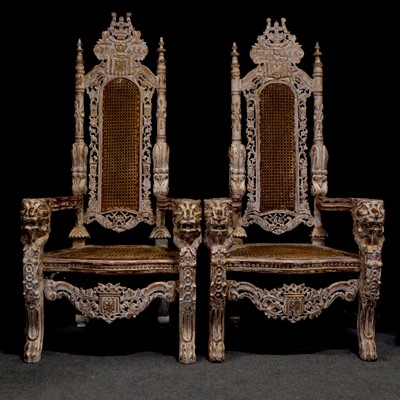 Lot 14 - Pair of Asian painted and gilt hardwood chairs