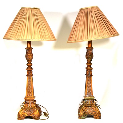 Lot 34 - Pair of gilt "Eiffel" table lamps