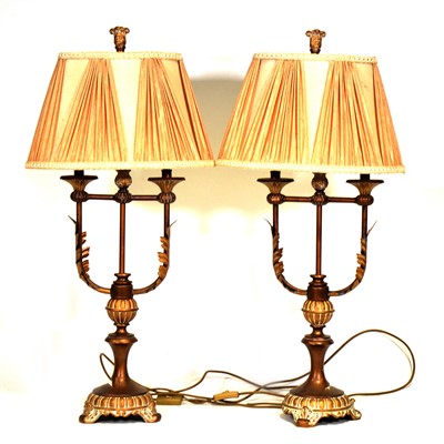 Lot 69 - Pair of brass and composition table lamps