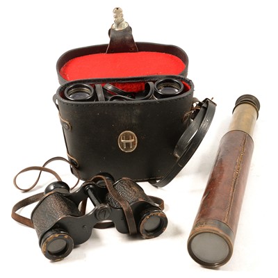 Lot 157 - Leather bound telescope and binoculars