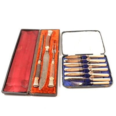 Lot 234 - Horn handled carving set, other silver plated cutlery and frames, etc.