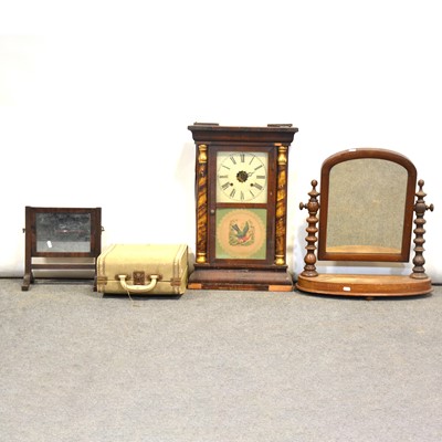 Lot 520 - Mahogany cutlery tray, wall clock, toilet mirror, etc.