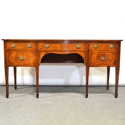 Lot 428 - George III style inlaid mahogany serpentine sideboard and console table by Restall, Brown & Clennell