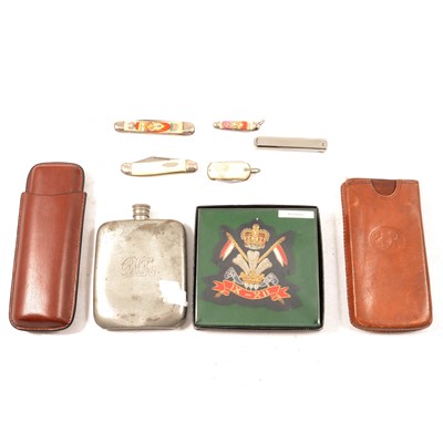 Lot 228 - Silver cigar cutter, piercer, leather cigar holders, pens, and other collectables.