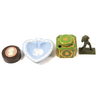 Lot 229 - Mother-of-pearl and bone gaming tokens, alarm clocks, pill boxes and other collectables.