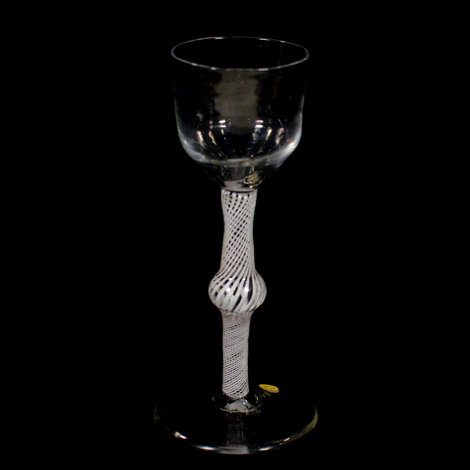 Lot 658 - Wine glass, with multiple-spiral opaque twist stem