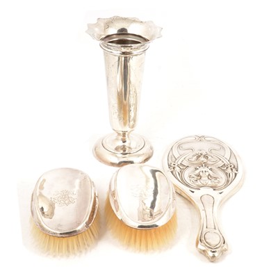 Lot 343 - An Art Nouveau silver hand mirror, William Neale & Son, Birmingham 1905, and other silver.