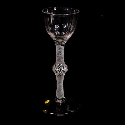 Lot 672 - Wine glass, with multi-spiral opaque twist stem