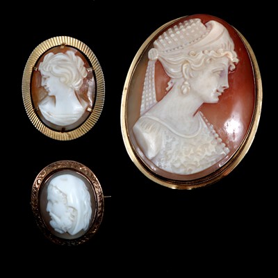 Lot 200 - Three portrait cameo brooches