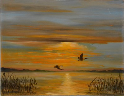 Lot 304 - Jepson, Geese in flight at dusk