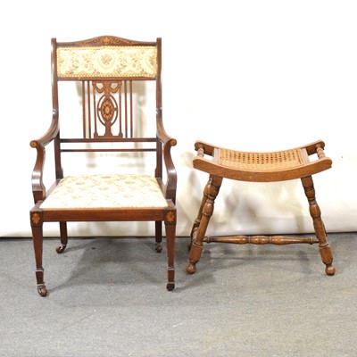 Lot 470 - Edwardian nursing chair and a beech stool