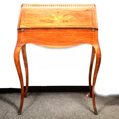 Lot 289 - French walnut and marquetry bureau de dame