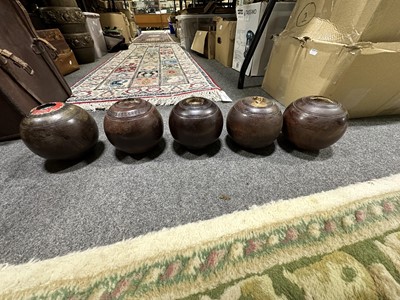 Lot 266 - A collection of wooden lawn bowls/ woods