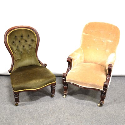 Lot 550 - Victorian stained wood nursing chair, olive...