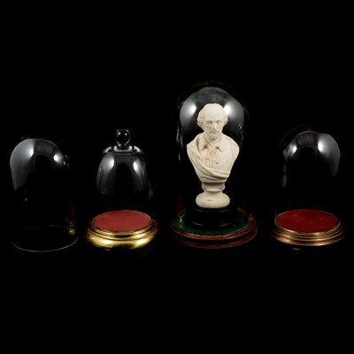 Lot 35 - Composition bust of Shakespeare, three glass domes and one plastic dome