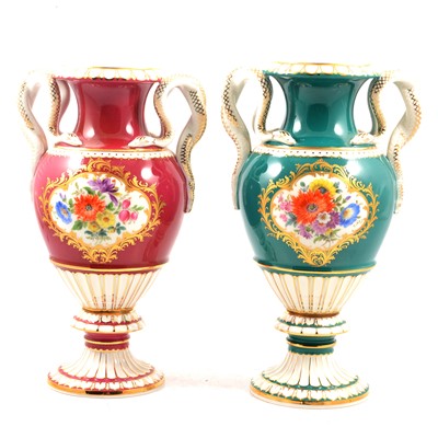 Lot 12 - Two similar Meissen snake-handled vases