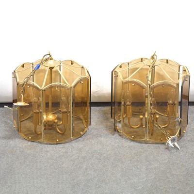Lot 109 - Two brass and glass lantern light fittings