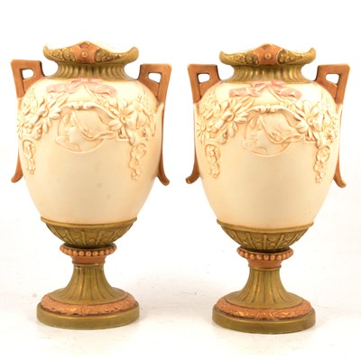 Lot 37 - A pair of Royal Dux Art Nouveau style twin handled urn shaped vases.